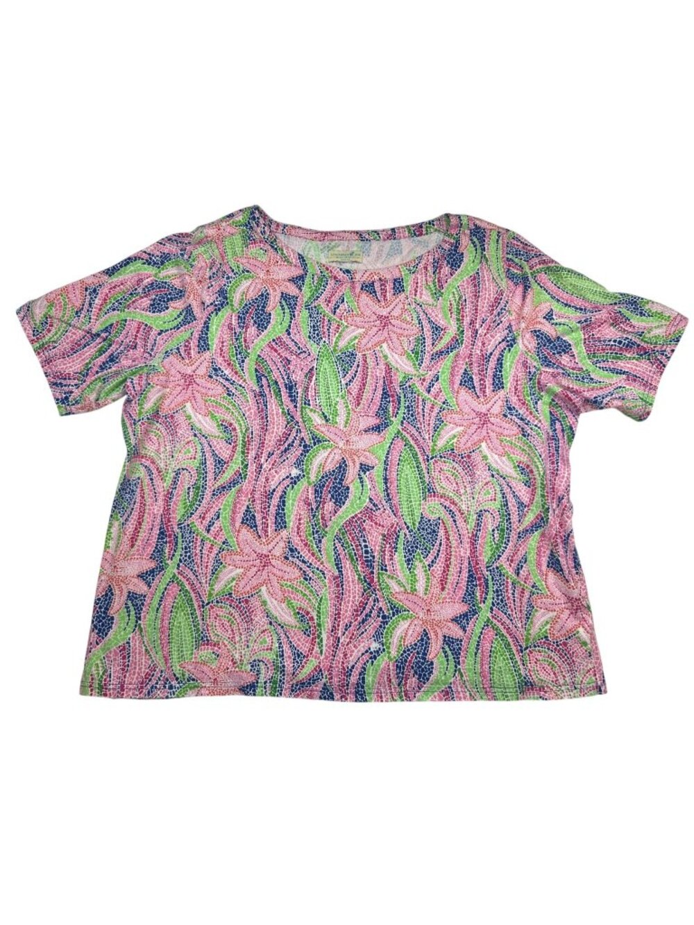 Caribbean Joe Women's 2XL Floral Top Mosaic Colorful Short Sleeve Casual Resort